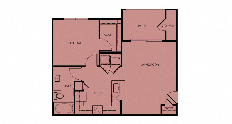 Floor plan for 1 bed, 1 bath, 695 sqft
